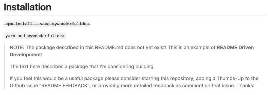 README Driven Dev Warning to Developers