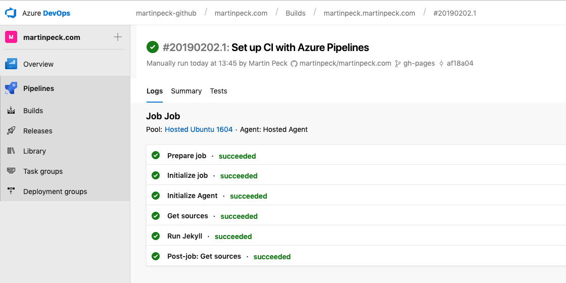 Azure DevOps build pipeline output